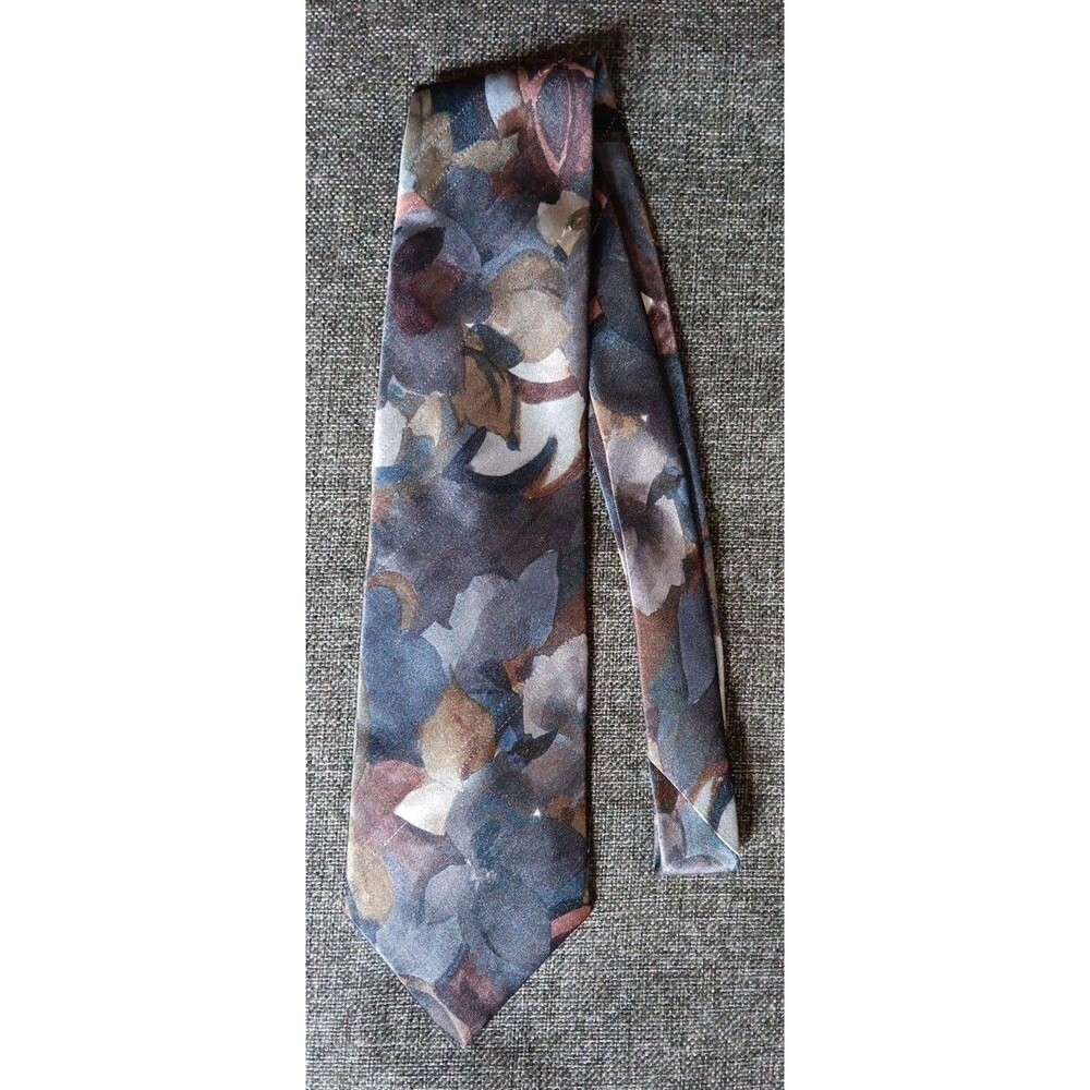 Tie 70s 80s 90s Y2K Mens Claybrooke Gray Brown Blue Green Floral 56 Inches